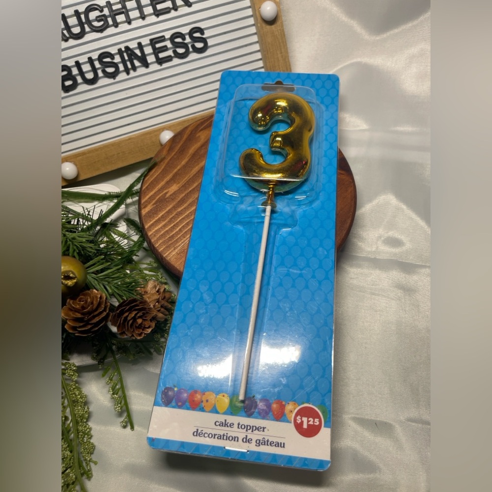 Gold Number 3 Cake Topper